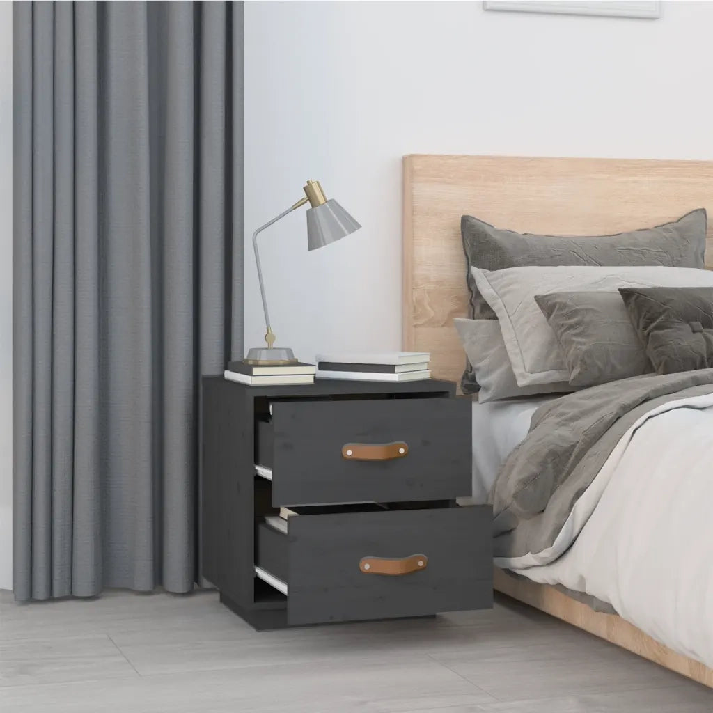 Comodino | Armadio da Notte | Mobiletto da notte Grigio 40x34x45 cm in Legno Massello di Pino