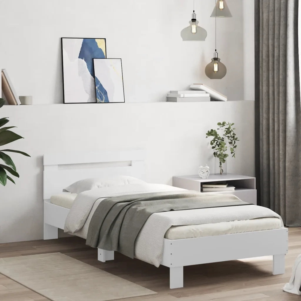 Letto singolo | Letto per adulti | Giroletto con Testiera e LED Bianco 90x190 cm