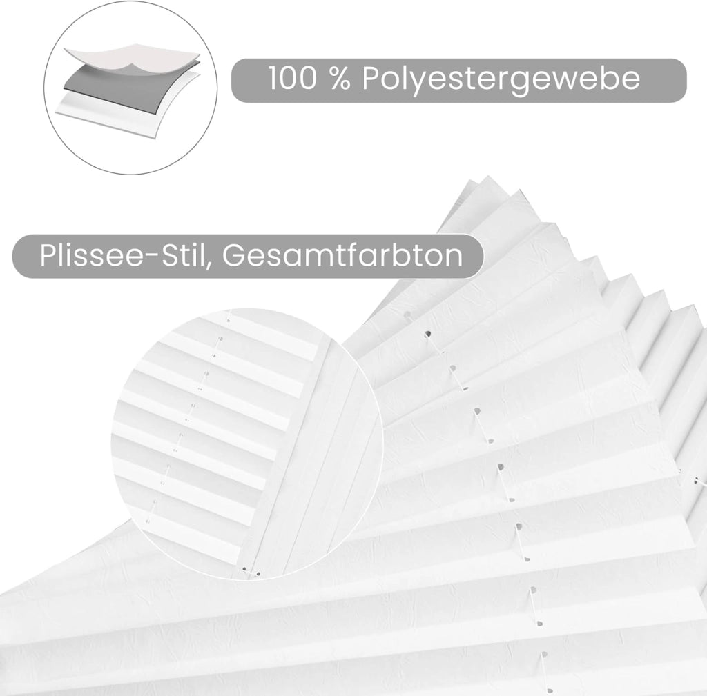 Tenda Plissettata Senza Foratura con Ventose, Tenda a Pieghe Interna Semitrasparente per Protezione Solare, Adatta per Finestre Comuni, Lucernari e Portefinestre, 80x120 cm, Bianco