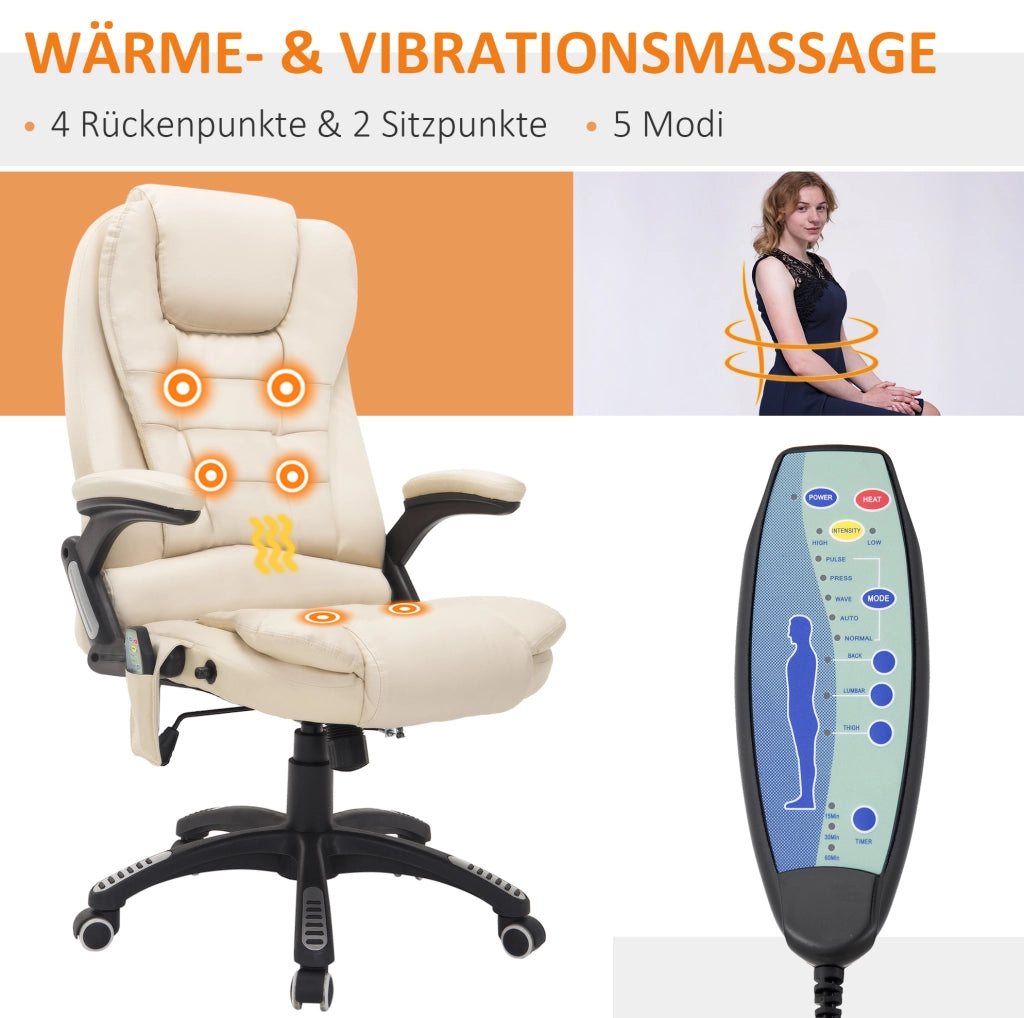 Poltrona da ufficio massaggiante beige con calore