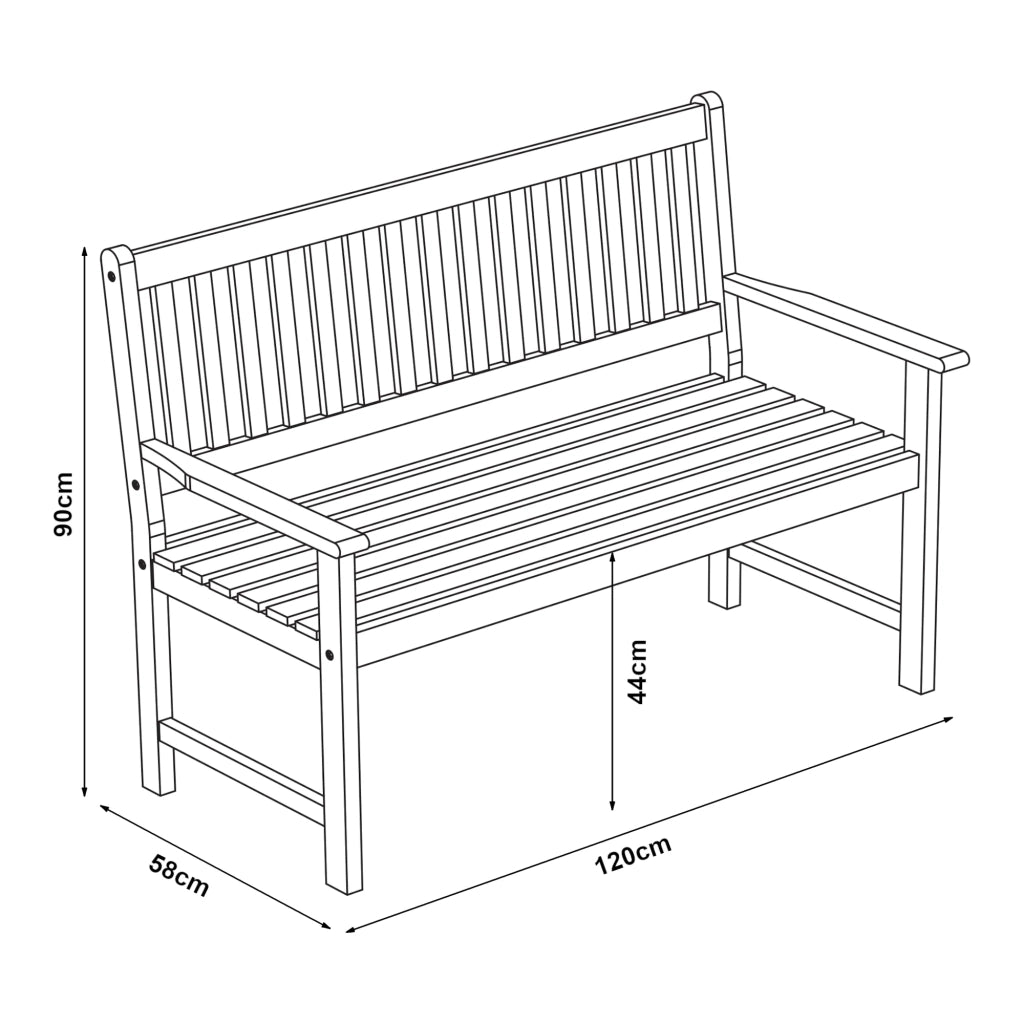 Panca da giardino per 2 persone legno di eucalipto 120 x 58 x 90 cm finitura naturale 03_0008962