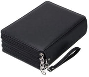 Etui con 200 contenitori per matite colorate, realizzato in pelle PU con manico rimovibile, adatto per matite colorate e pastelli a olio - nero.