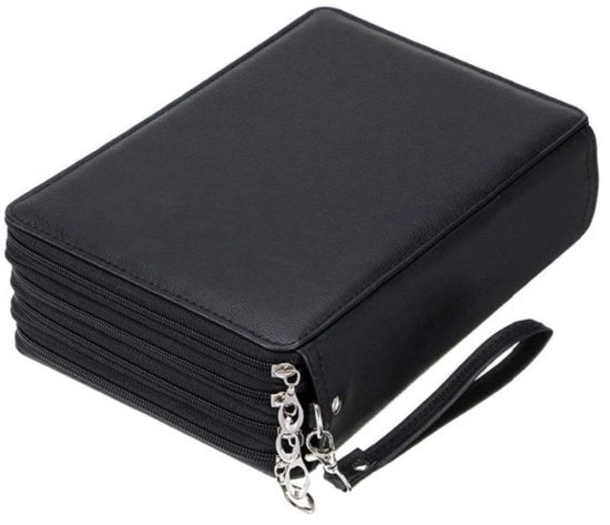 Etui con 200 contenitori per matite colorate, realizzato in pelle PU con manico rimovibile, adatto per matite colorate e pastelli a olio - nero.