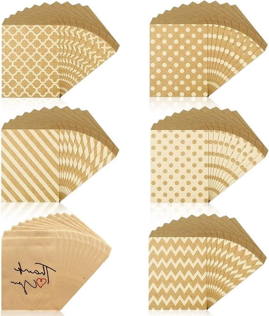 60 sacchetti di carta marrone - 6 disegni - 13 x 18 cm - per compleanni dei bambini e regali