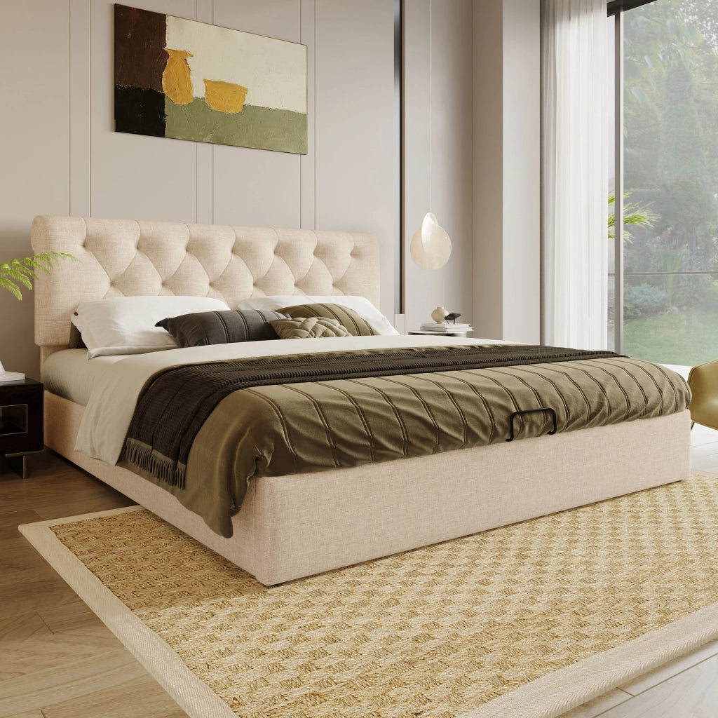 Letto Contenitore Imbottito 160x200 ¨C MINIMAL ¨C Testiera Regolabile, Rete a Doghe, Metallo