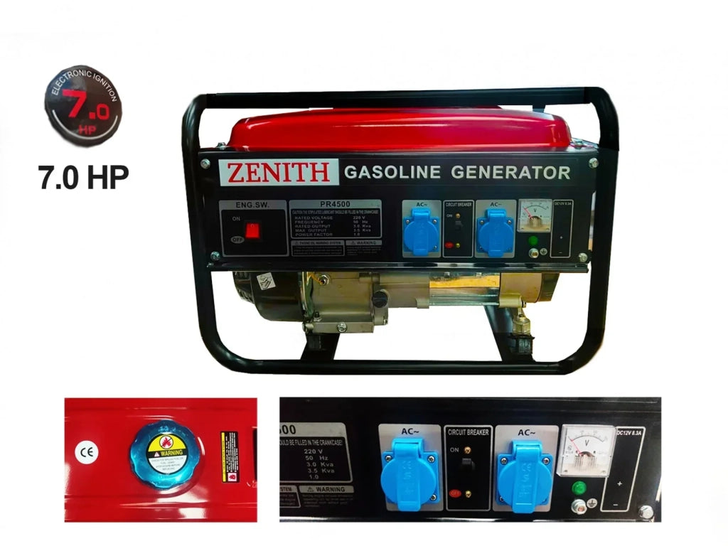 Generatore di Corrente 3kW con Motore a Benzina 4 Tempi 2 prese 230V 7.0 PS  Avviamento a Strappo