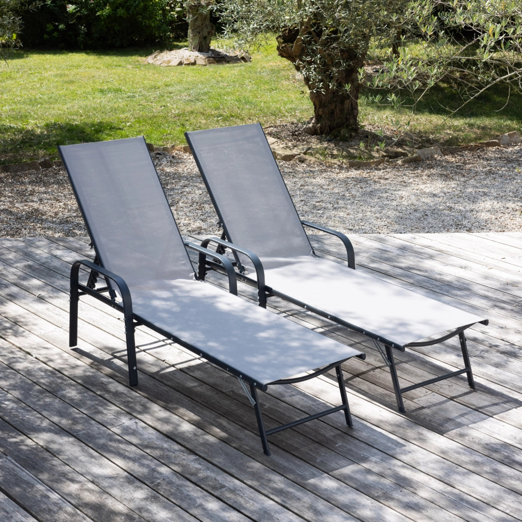 Set di 2 lettini in textilene grigio SARDINIA - struttura antracite