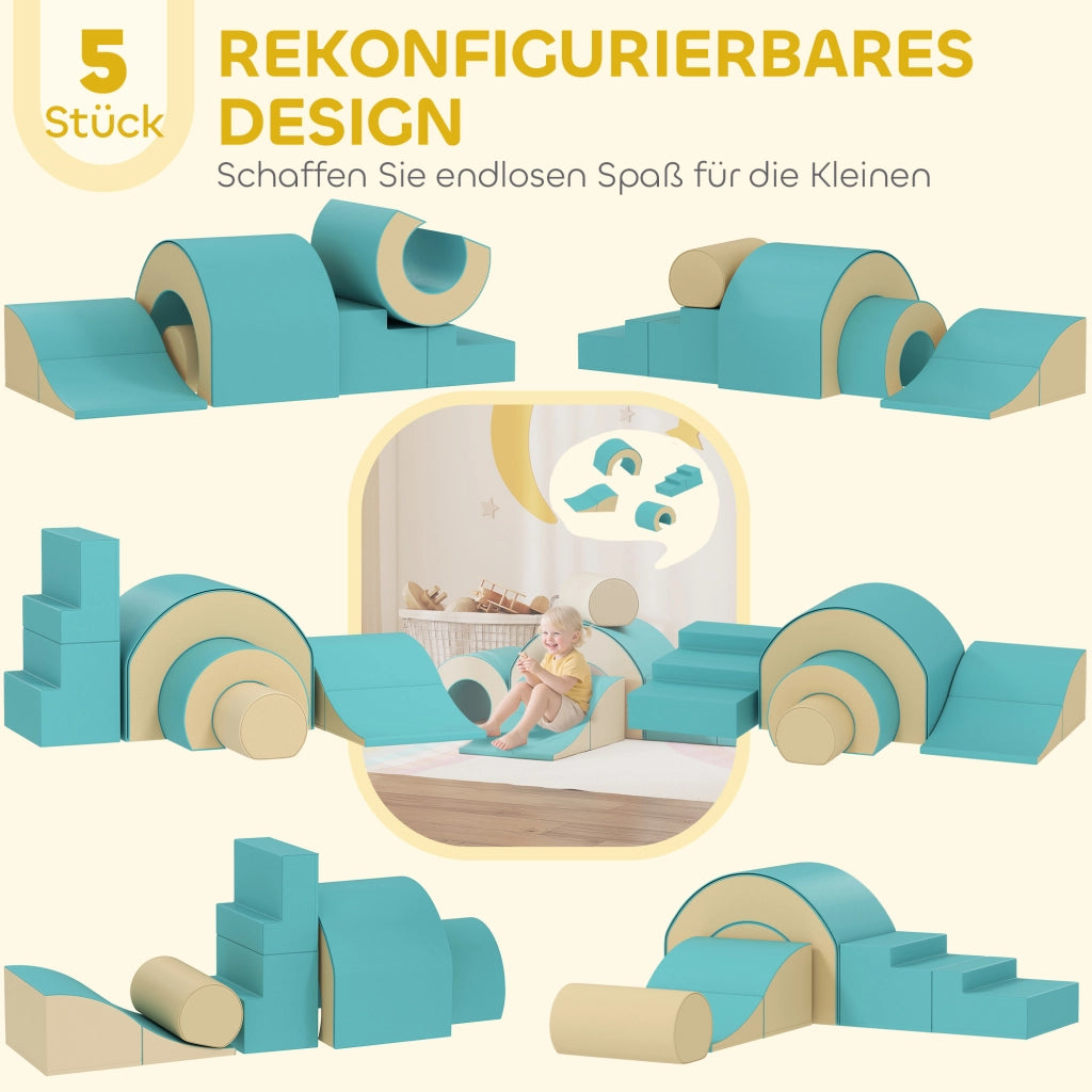 Set di blocchi morbidi per bambini ¨C zephmum ¨C Verde, 5 forme, schiuma, similpelle