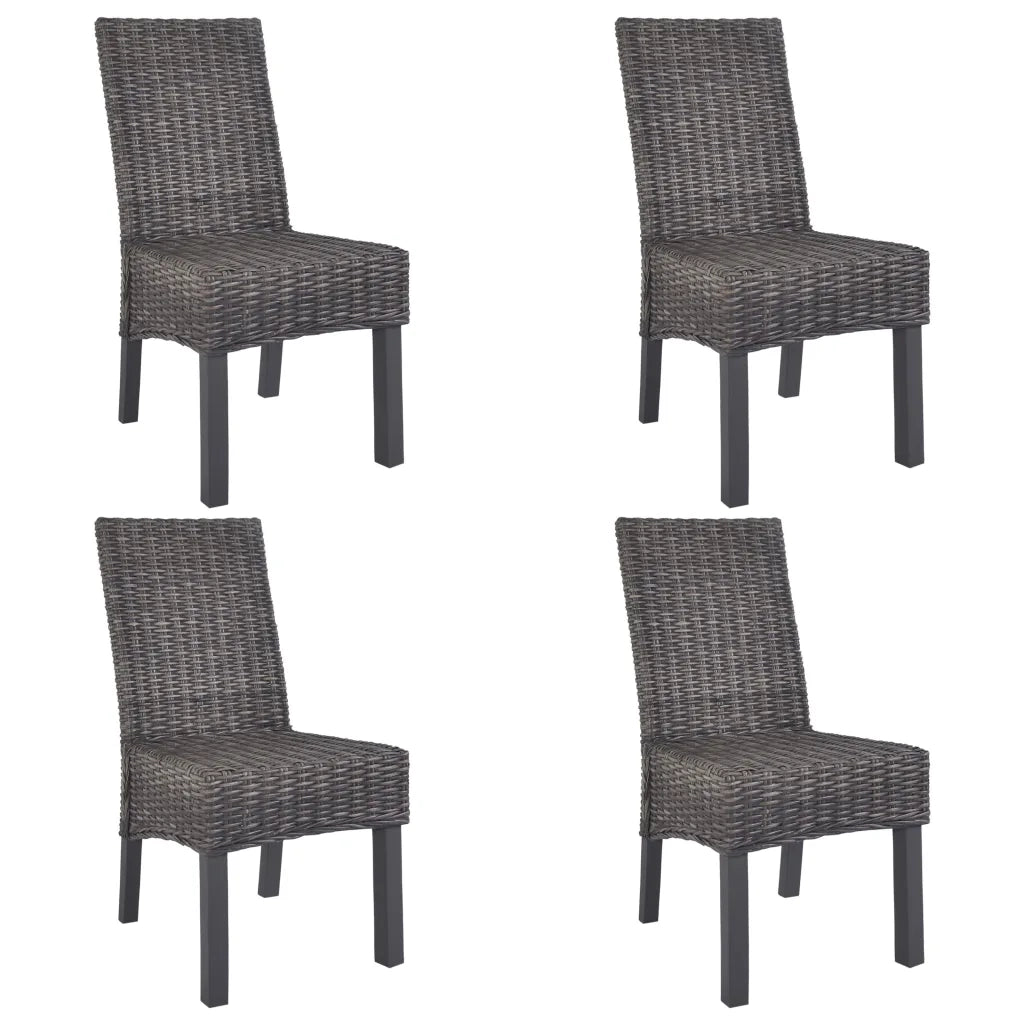 Sedie da Pranzo 4 pz Marroni in Rattan Kubu e Legno di Mango  cod mxl 24794