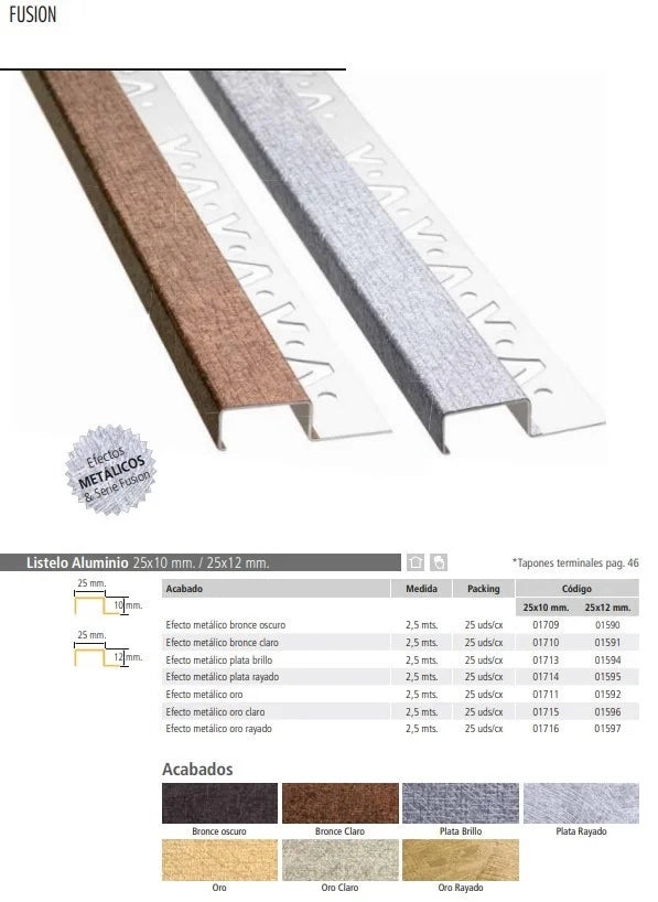 Listello fusion effetto metallic o 25x10 oro chiaro