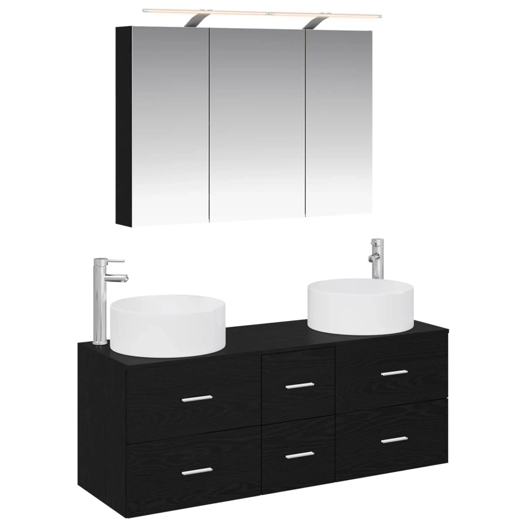 Set di mobili per il bagno 4 pcs Rovere Nero 3407096