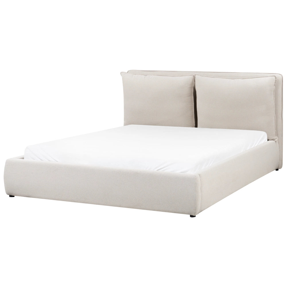 Letto matrimoniale in tessuto beige con contenitore 160 x 200 cm camera da letto moderna