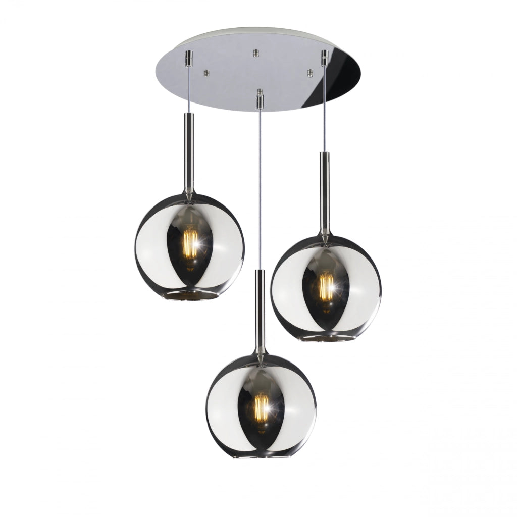 SOSP. BIANCO TONDA 3 LUCI VETRI TUTTI GRANDE CROMO 1155BI-S3 TG-CR