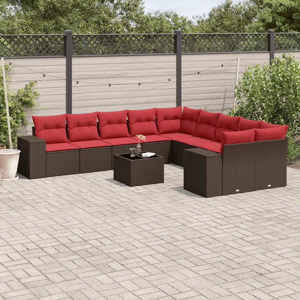 Set Divani da Giardino 11 pz con Cuscini Marrone in Polyrattan 3223123