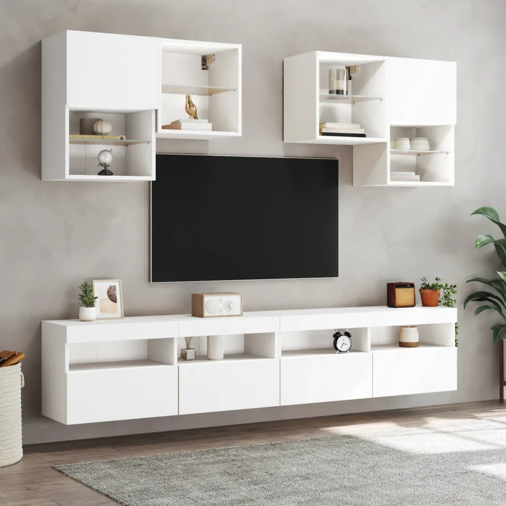 Mobile TV a Parete con Luci LED-Mobile TV a Muro Bianco 100x30x40 cm