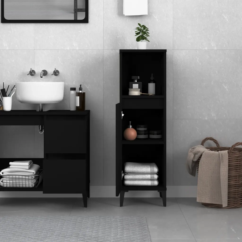 Armadietto da Bagno Nero 30x30x100 cm in Legno Multistratocod mxl 102307