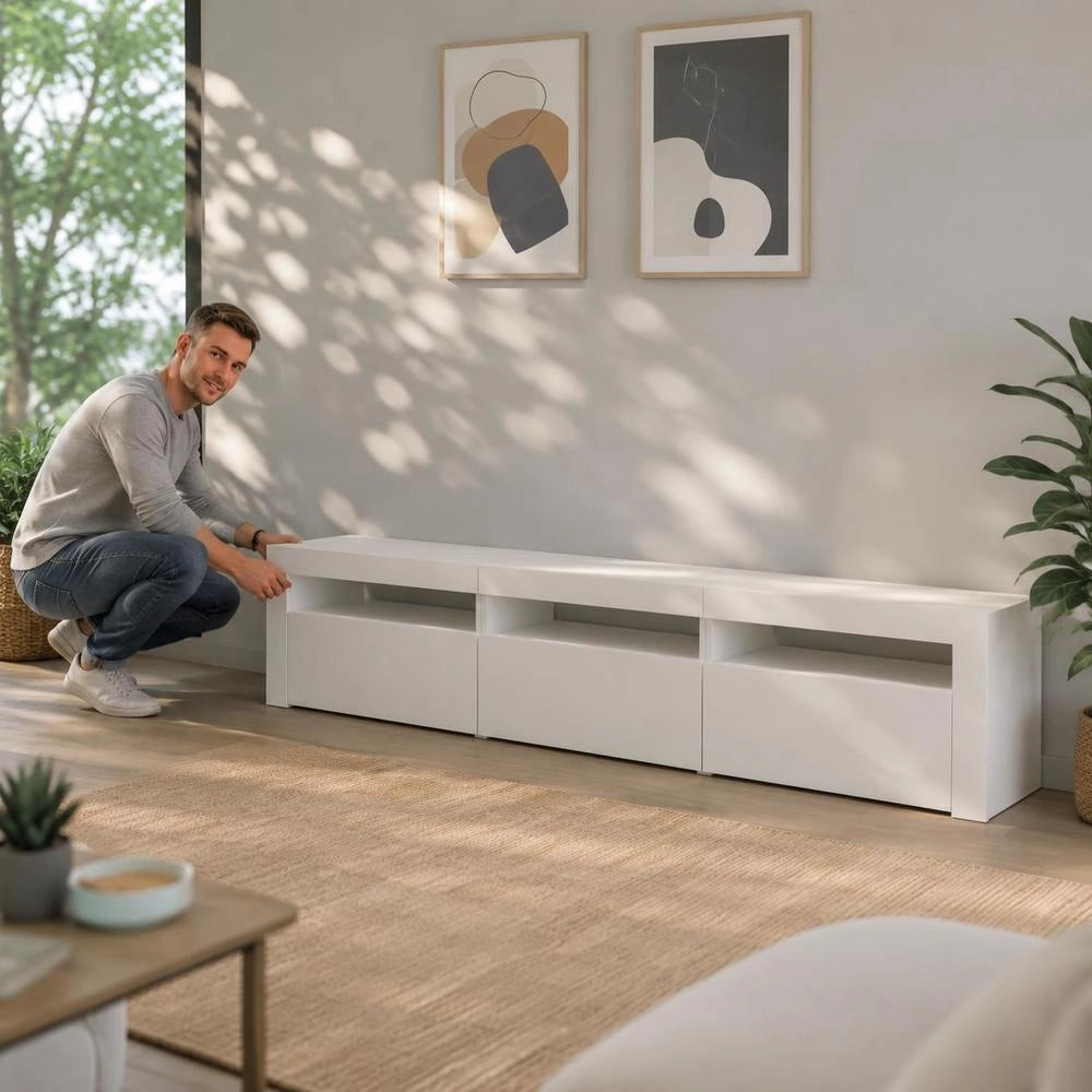 TV Cabinet With LED Lights White 180x35x40 Cm