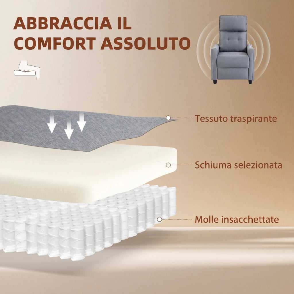 Poltrona Massaggiante  69x93x104 cm Reclinabile a 160° con Poggiapiedi e Telecomando Effetto Lino Grigio Chiaro