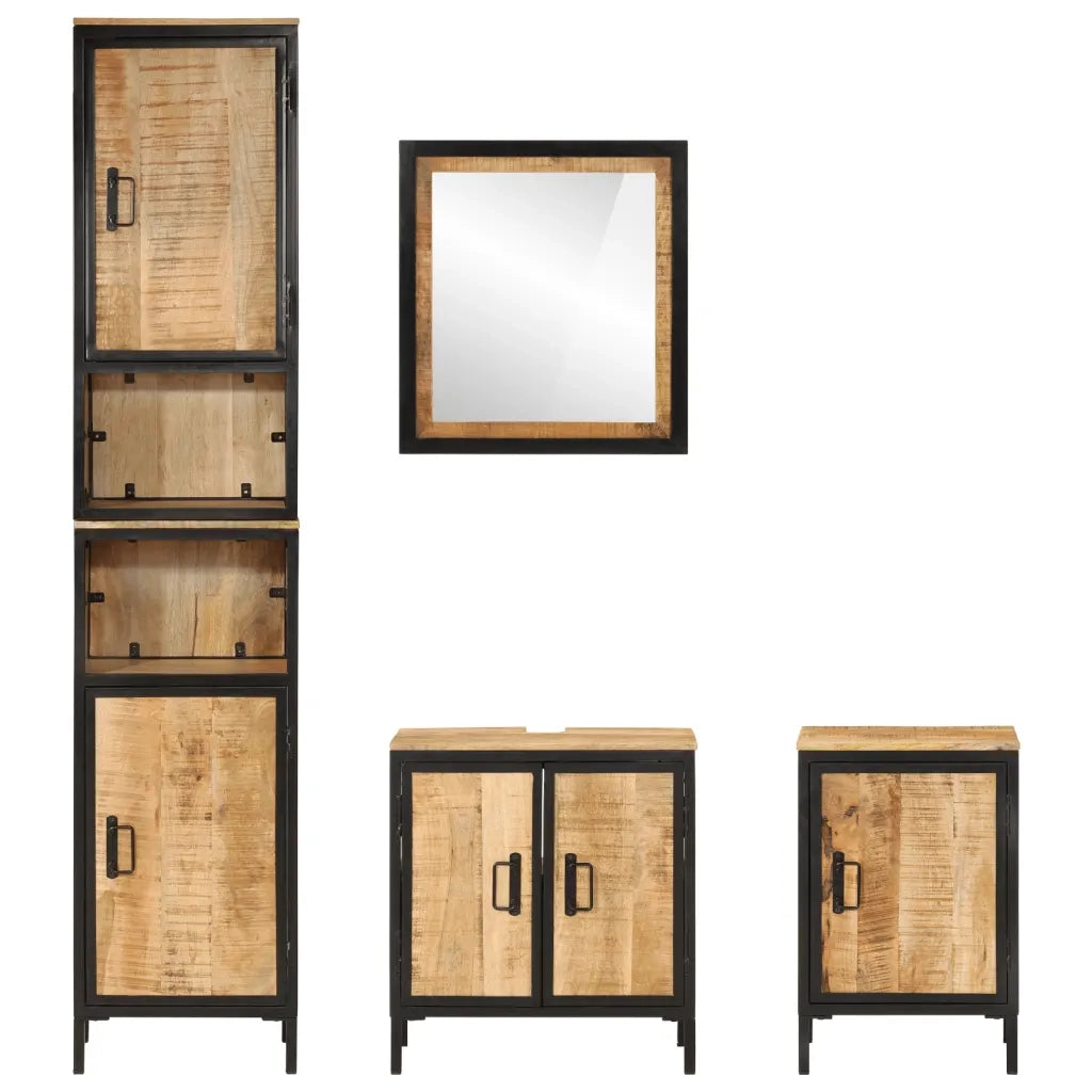 Set Mobili da Bagno 4 pz in Ferro e Legno Massello di Mango 3217116