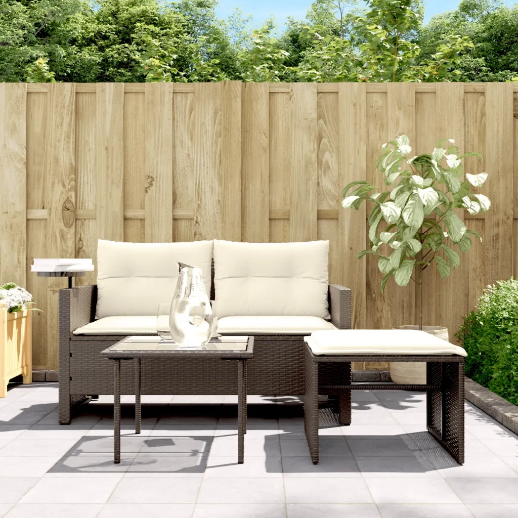 Set Divano da Giardino 3 pz | Set Salotto da Giardino con Cuscini Marrone in Polyrattan