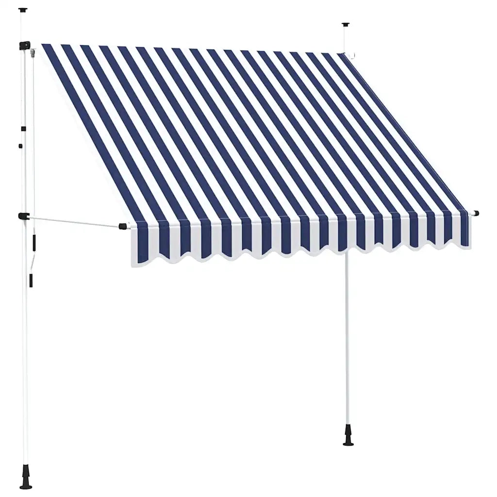 Tenda da Sole Retrattile Manuale-Tenda parasole per Patio 250 cm a Strisce Blu e Bianche