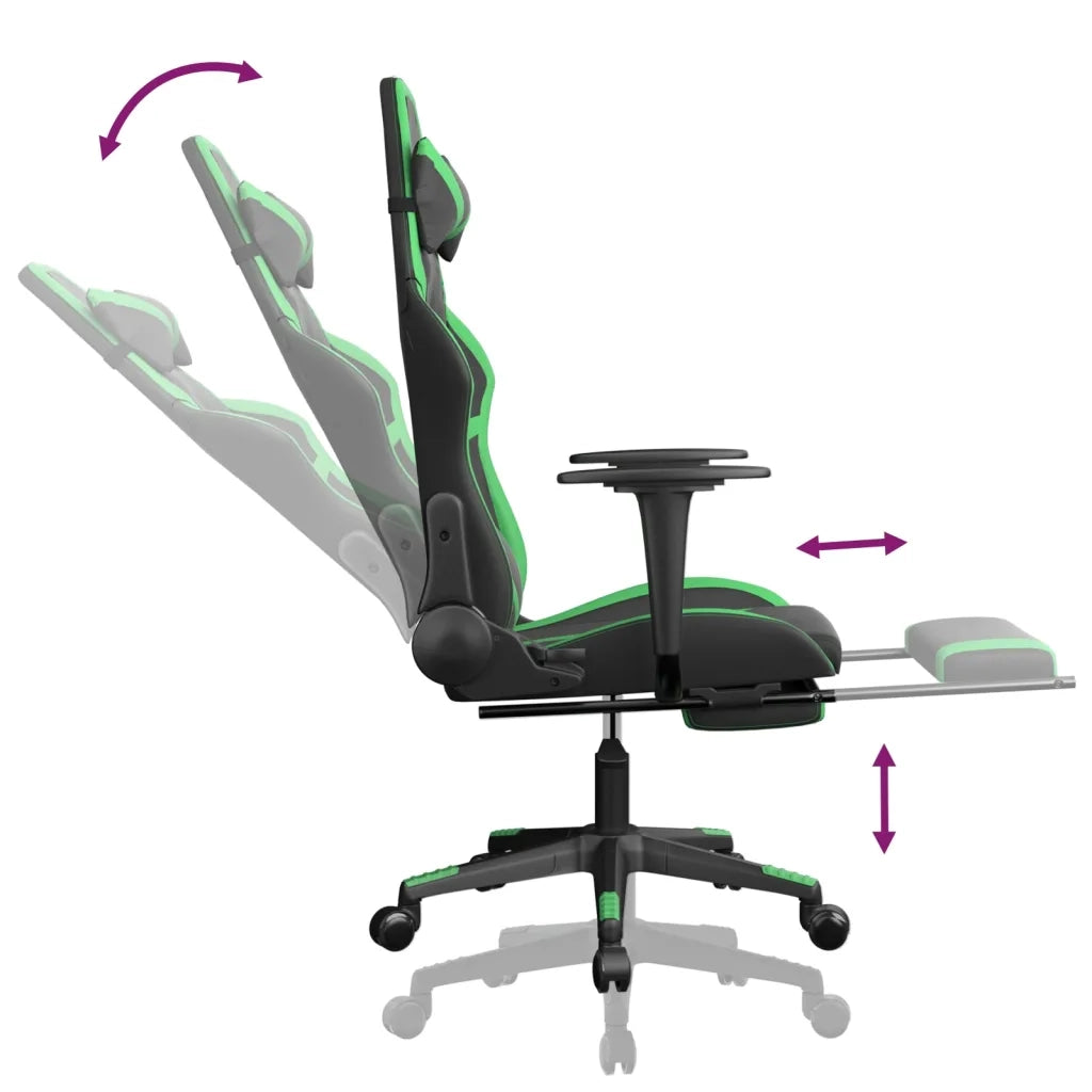 Sedia da Gaming | Sedia da e-sports con Poggiapiedi Nero e Verde in Similpelle