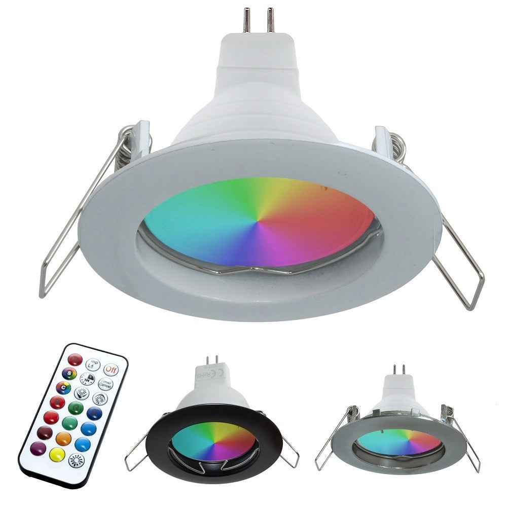 Trade Shop - Faretto Led Rgb+3000k 6w 12v Incasso 6cm Tondo Rgbw Effetti Luce Colorata Barca -