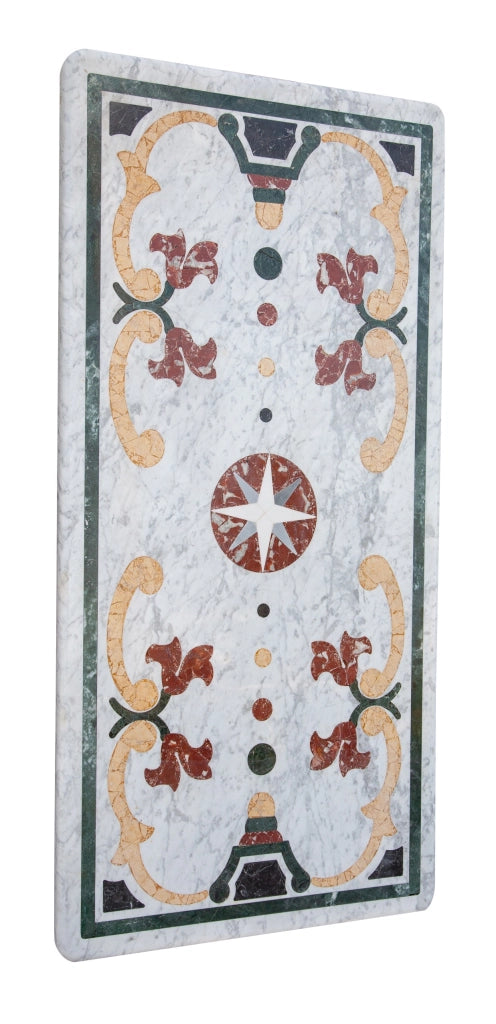 Biscottini PIANO TAVOLO RETTANGOLARE IN MARMO INTARSIATO Carrara dimensioni 180x90