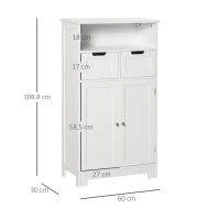kleankin Mobile Bagno Multiuso Salvaspazio, Armadietto da Bagno con Armadietto 2 Ante, Mensola e 2 Cassetti Regolabili, 60x30x108.8cm, Bianco
