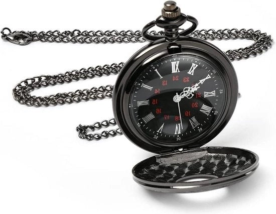 Orologio da Tasca Vintage Retro Quartz a Catena Uomo Donna Nonno Compleanno Matrimonio Anniversario Nero Stile Classico