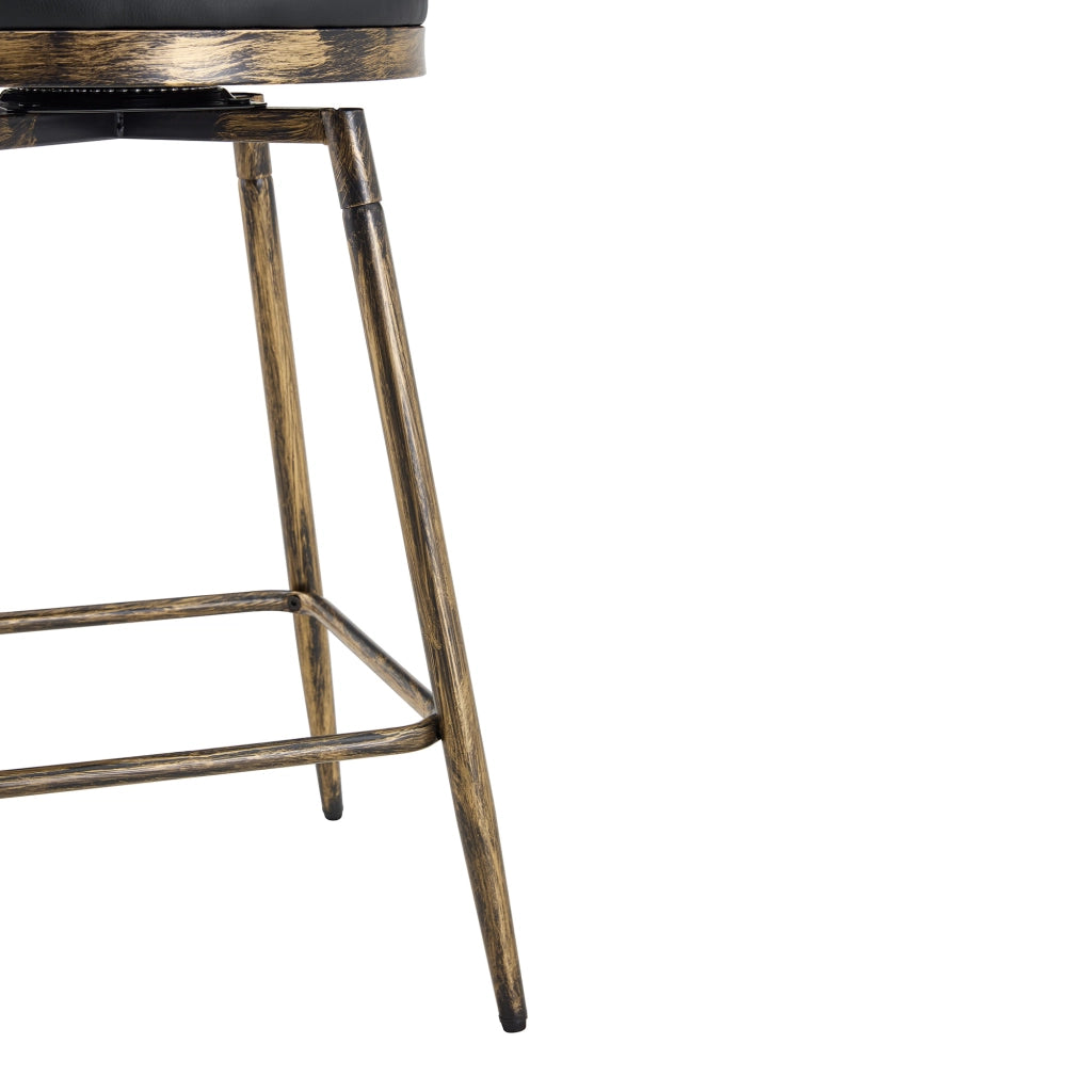 Sgabello da bar imbottito con schienale Windsor e poggiapiedi in metallo e similpelle nero marrone 73 × 45,5 × 45 cm
