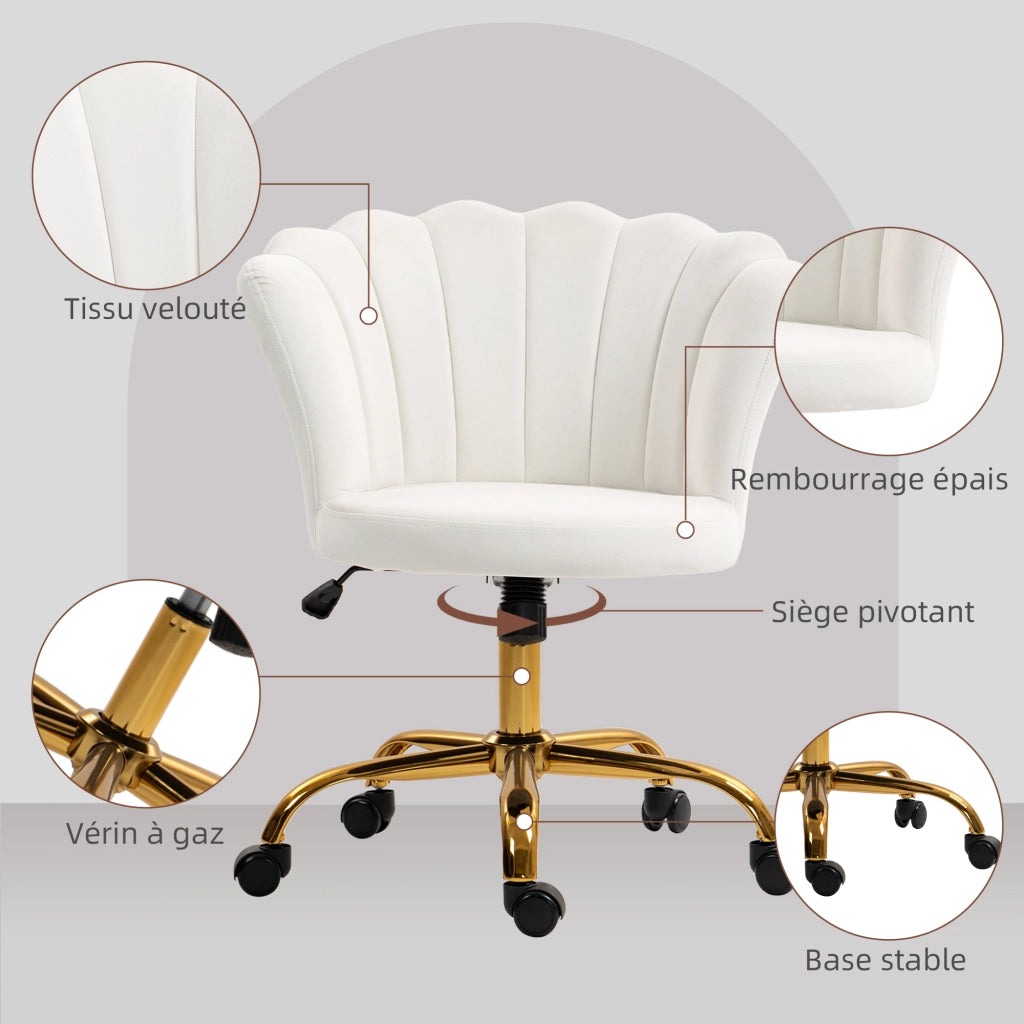 Sedia da scrivania in velluto ¨C Xylo ¨C Bianco con schienale a petalo regolabile 69x64x80-90cm