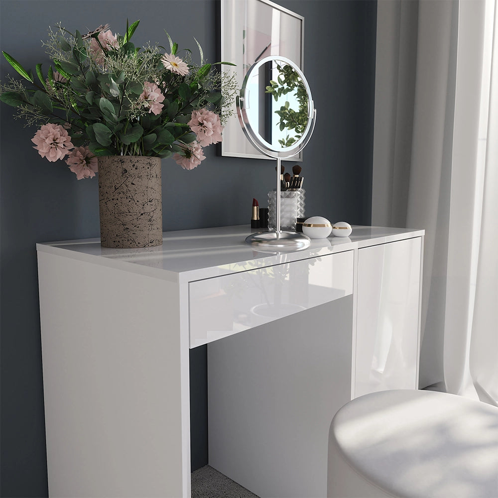 Vicco Tavolo da toeletta Bianco/bianco lucido 89.8 cm con sgabello
