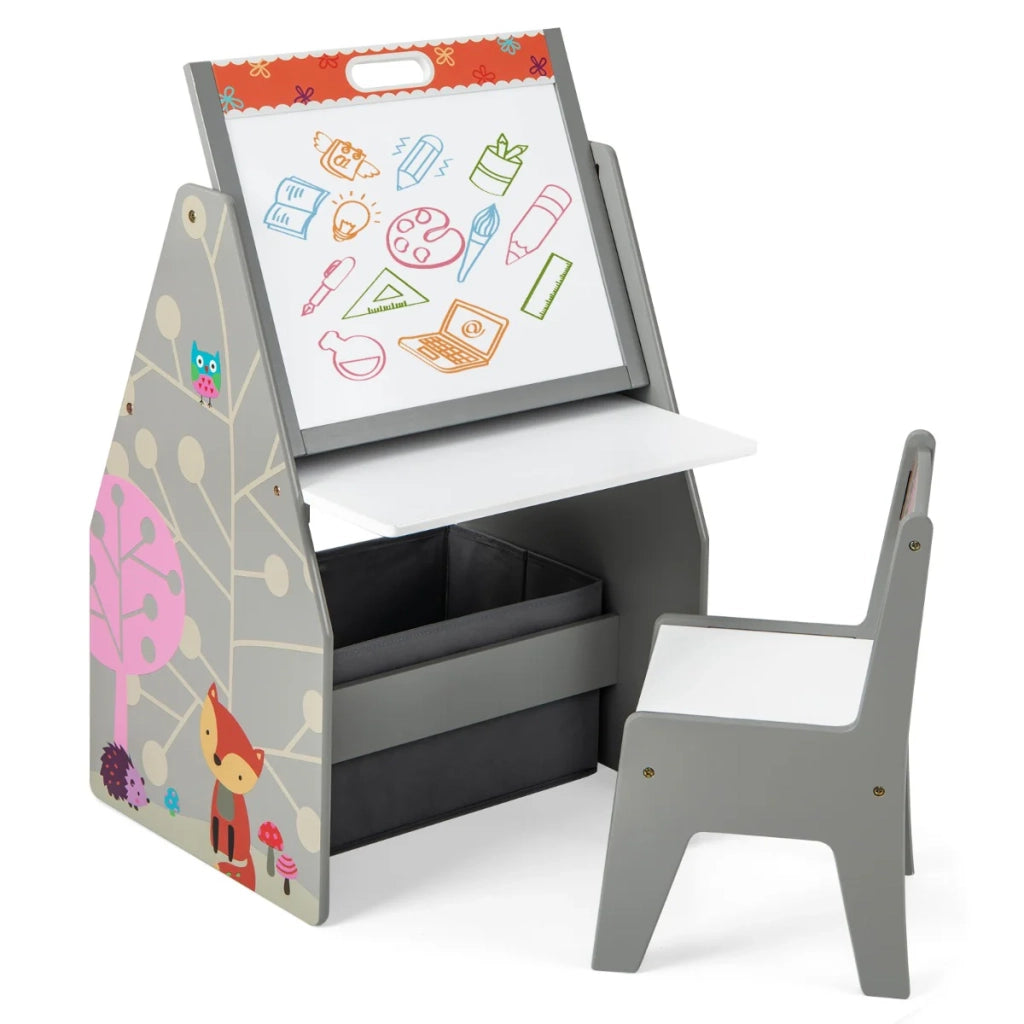 Cavalletto da disegno bifacciale per bambini 50 x 50 x 85 cm organizer multifunzionale e portaoggetti in MDF grigio 20_0019188