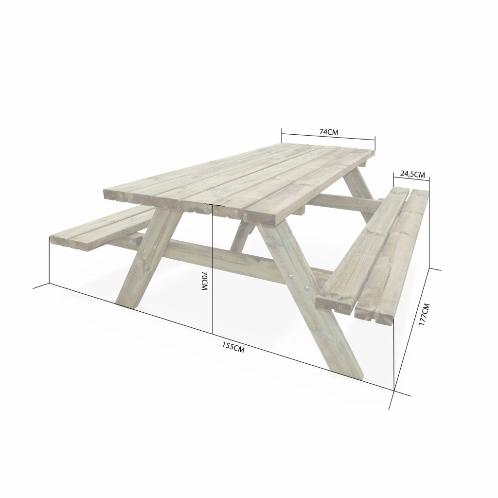 Set tavolo da picnic in legno di pino con 2 panche, marrone naturale