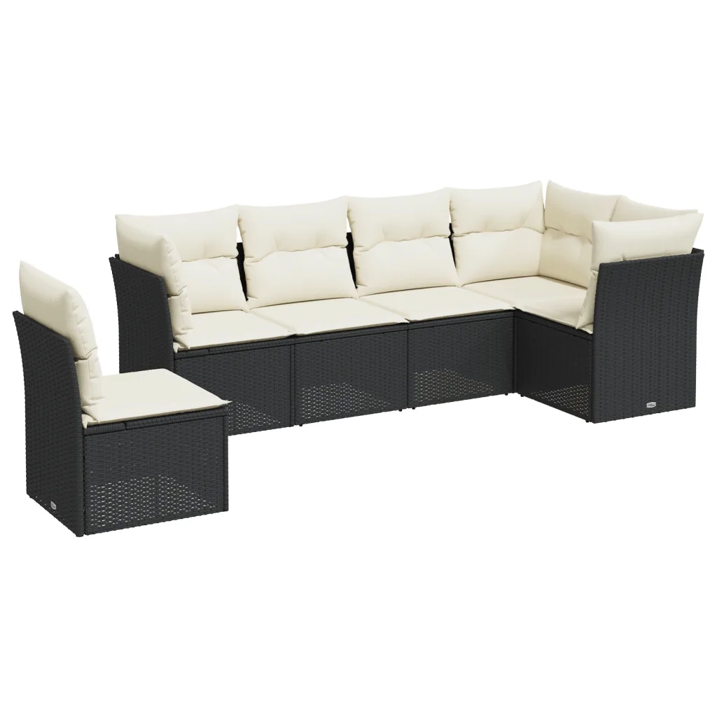 Set Divano da Giardino 6 pz con Cuscini Nero in Polyrattan 3217696