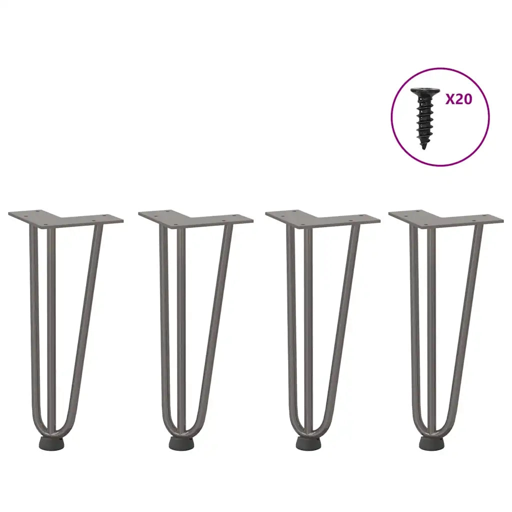 Gambe a forcina per tavolino 4 pz in acciaio naturale 30 cm in acciaio massiccio