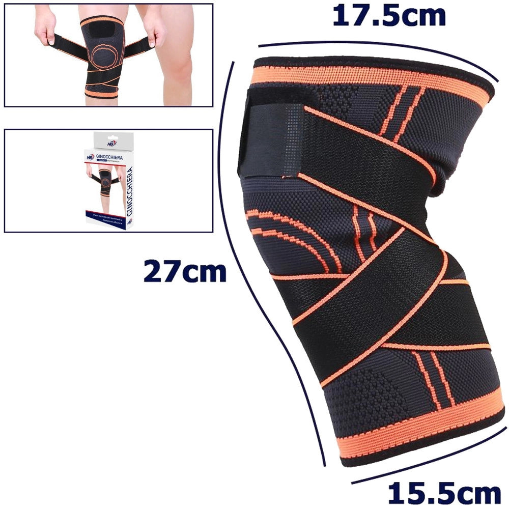 Trade Shop - Coppia Ginocchiere Fascia Elastica Anallergica Lavabile Fitness Sport Arancione -