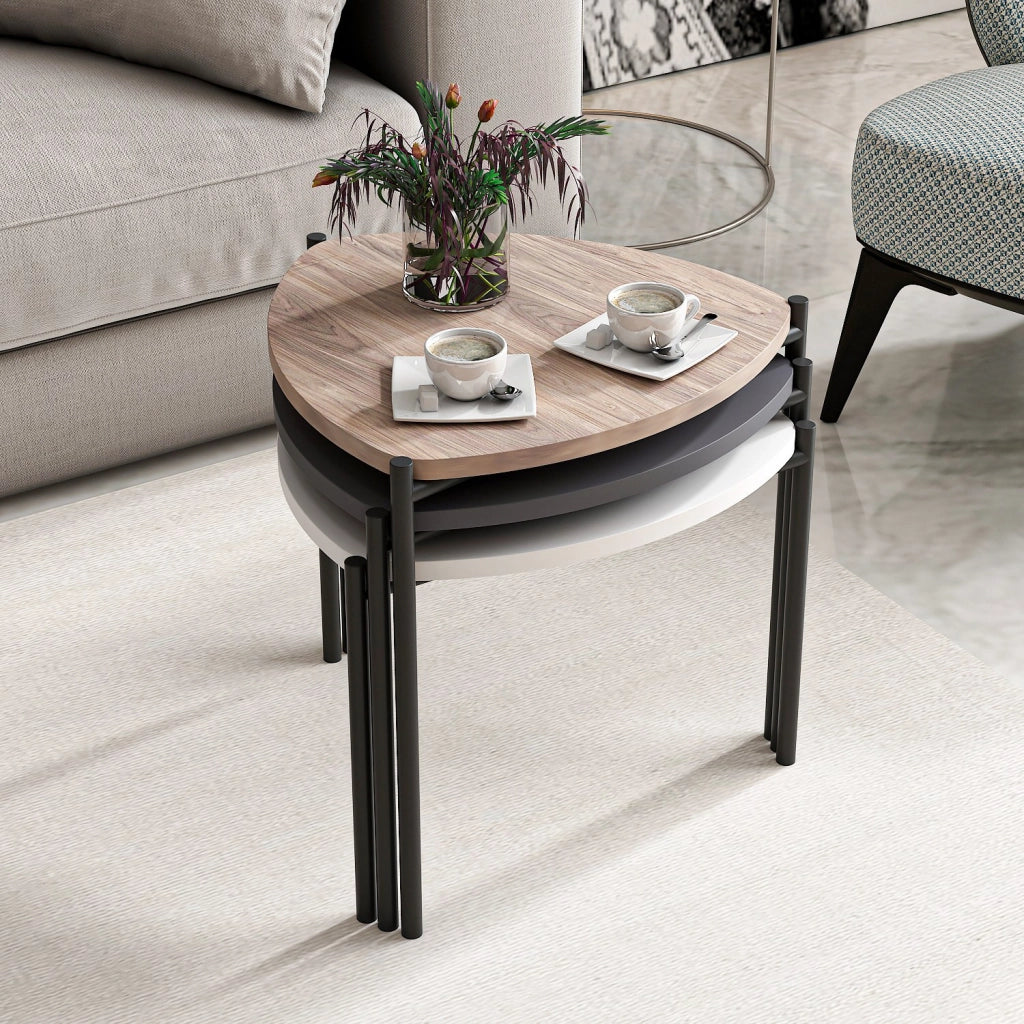 Set di 3 tavolini "Lenny" in legno - 45 x 45 x 45 cm - Multicolore
