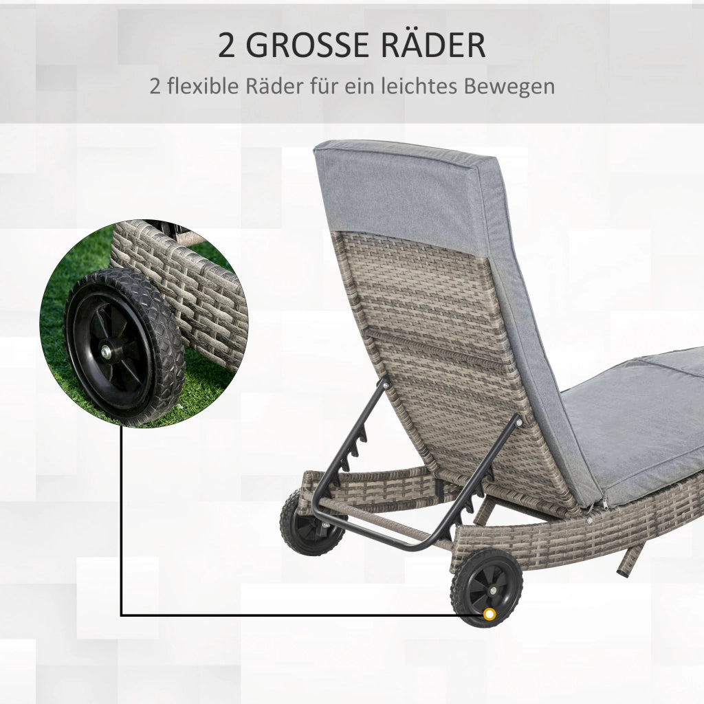 Lettino prendisole polyrattan ¨C Xylo ¨C grigio con cuscino regolabile 5 posizioni 207x70x70cm