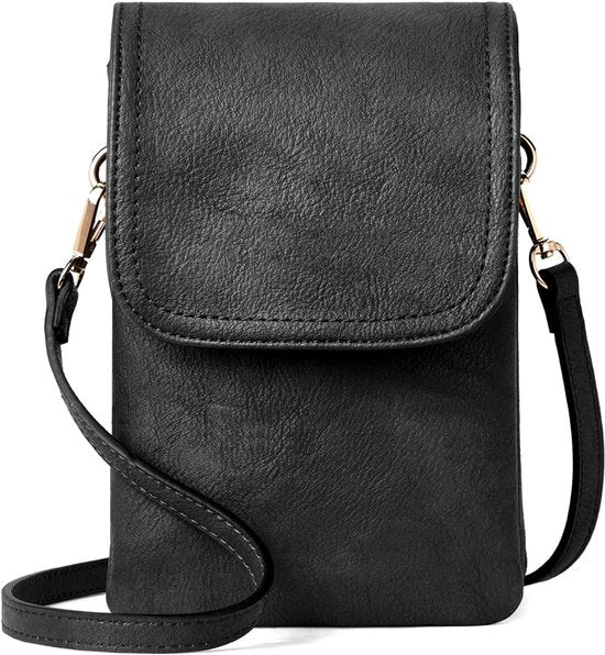 Borsa a tracolla con cinturino unico - supporto per smartphone - tas per donna - portafoglio - più tasche - con cinturino a regolazione - mini - nero
