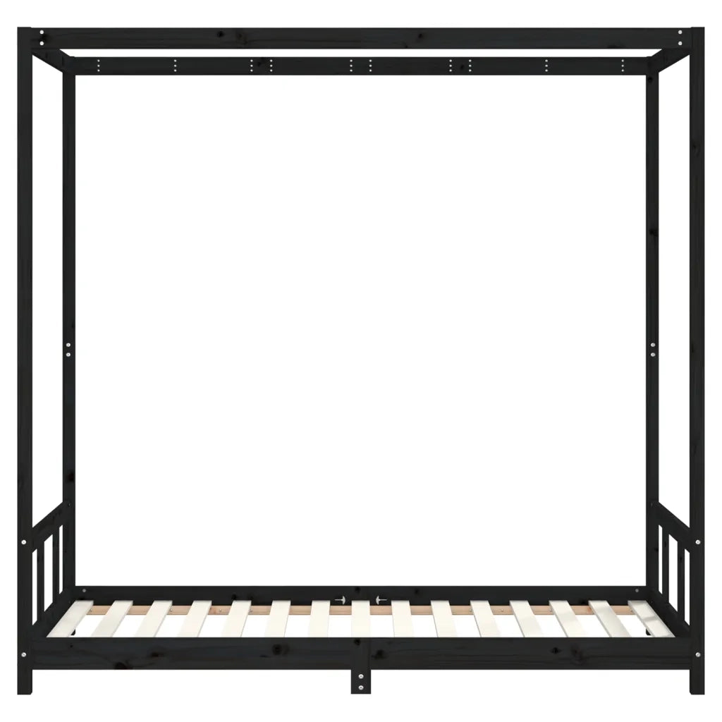 Giroletto per Bambini Nero 90x190 cm in Legno Massello di Pino 834518