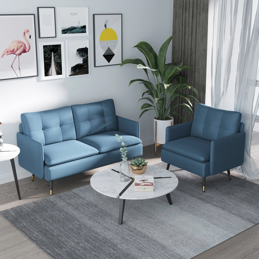Poltrona Moderna da Soggiorno e Camera da Letto con Seduta Imbottita e Tessuto Effetto Lino. 72x70x80 cm. Blu