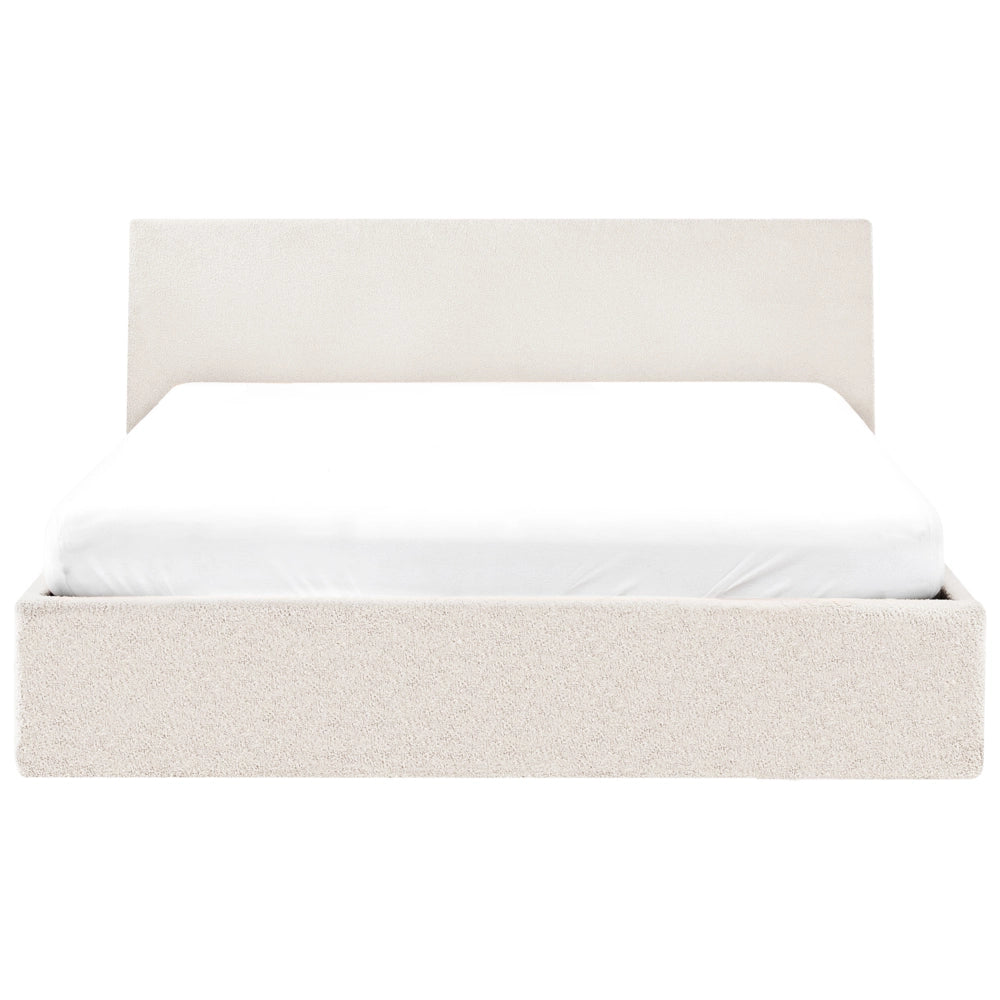 Letto matrimoniale boucle 140 x 200 cm con contenitore rialzato con testiera bianco sporco