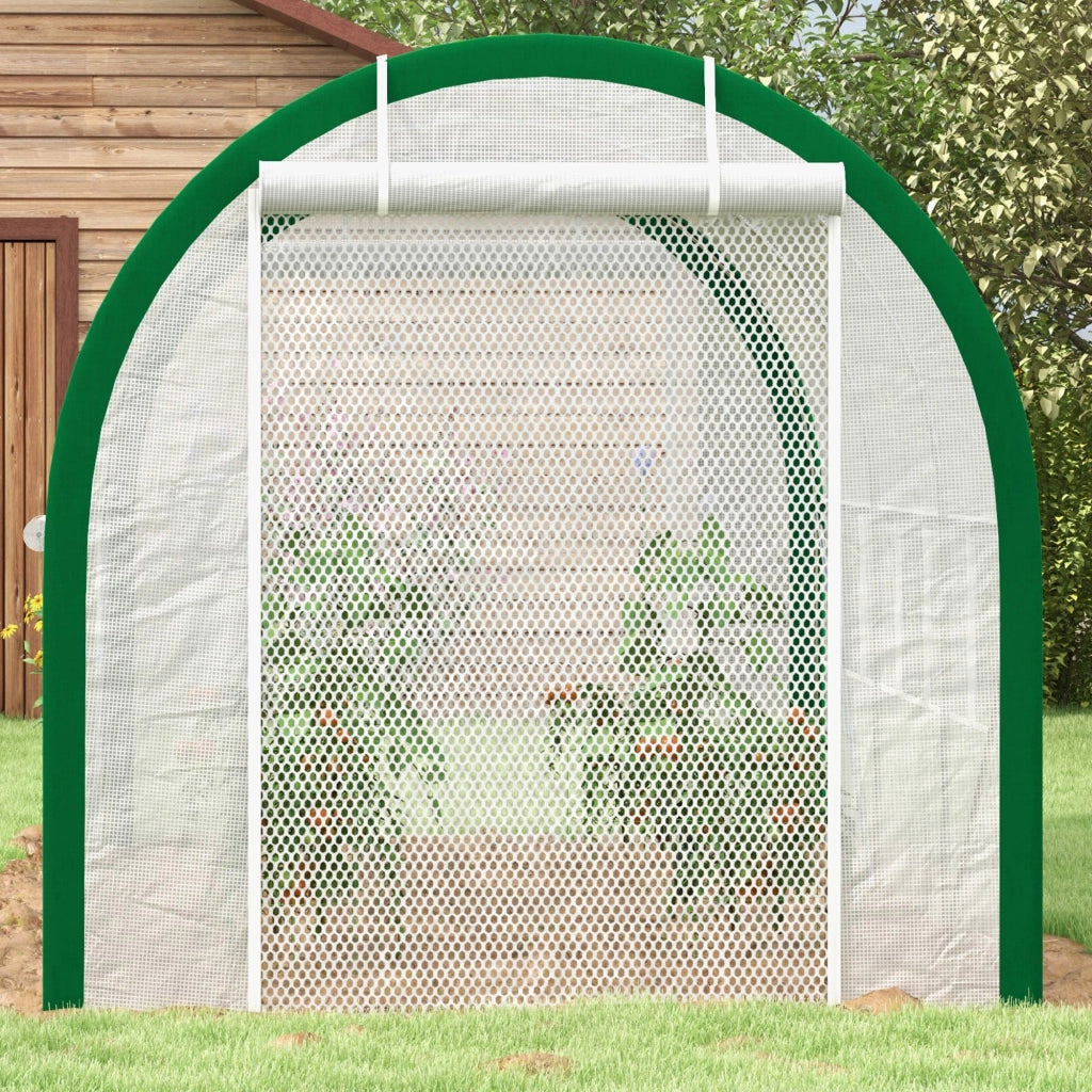 Serra tunnel in telo 358 x 210 x 210 cm con porta avvolgibile, acciaio zincato, bianco