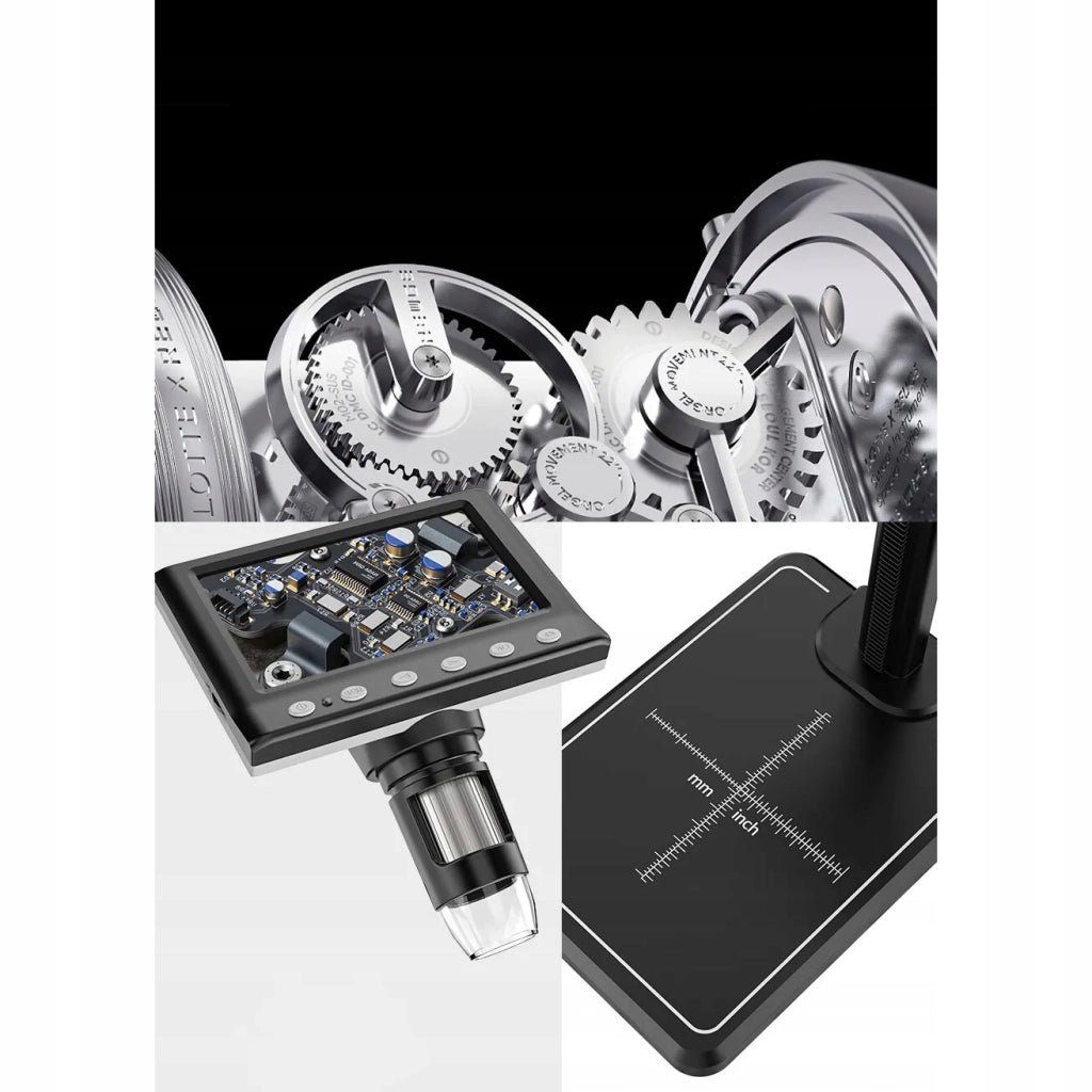 Mikroscopio Digitale con Display 4,3" + Stazione Saldante 2in1 – Ingrandimento 40X-1000X, 8 LED, Potenza 660W, USB