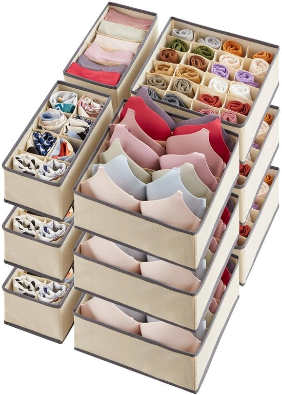 Organizzatori per capi intimi, 12 pezzi, cassetti ripiegabili e contenitori di archiviazione per la gestione di lingerie, reggiseni, mutande, pantaloncini.