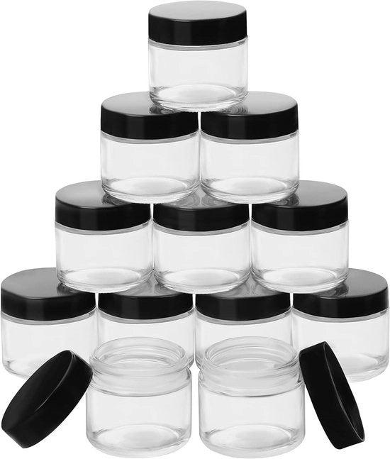 Contenitori Cosmetici in Vetro con Tappi a Viti in Plastica Nera - 60 ml - 12 pezzi
