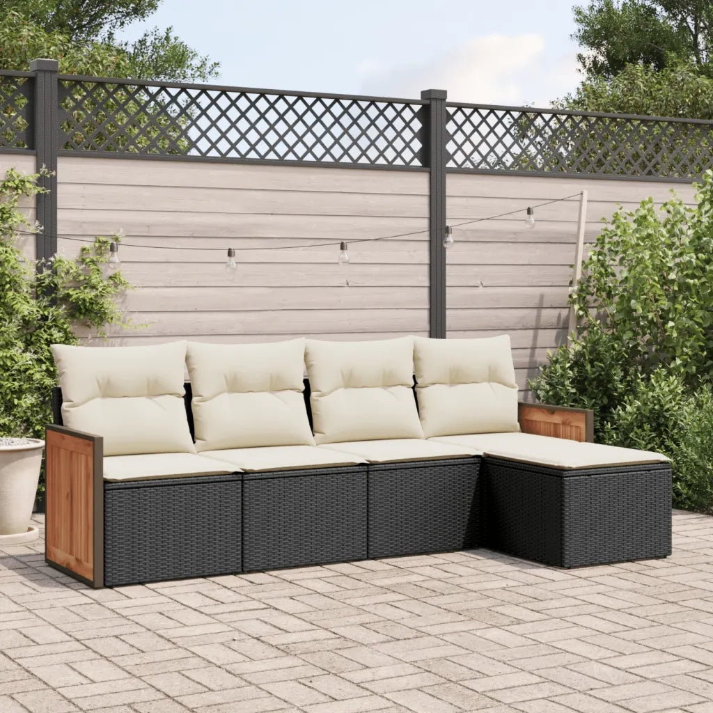 Set Divani da Giardino 5 pz | Set Salotto da Giardino con Cuscini in Polyrattan Nero