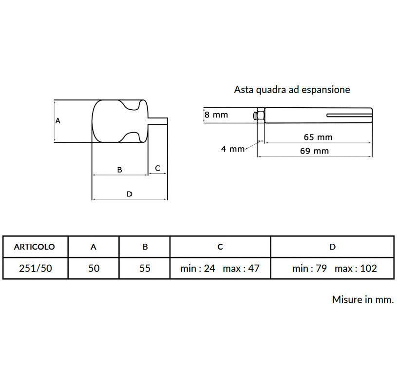Maniglia su rosetta tonda SAGUATTI  251/50AQ in alluminio argento lucido